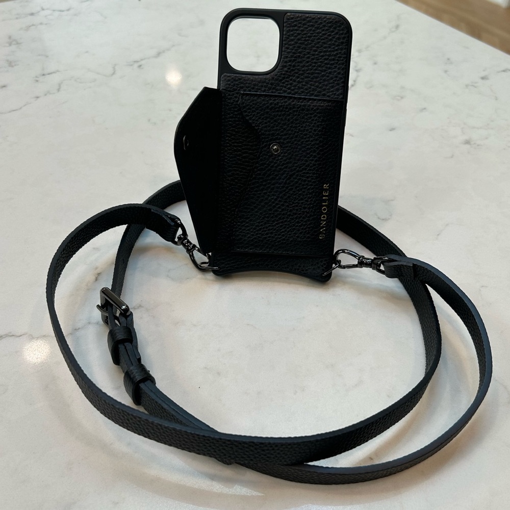 Bandolier - Hailey Side Slot Leather Crossbody Bandolier in Black/Pewter